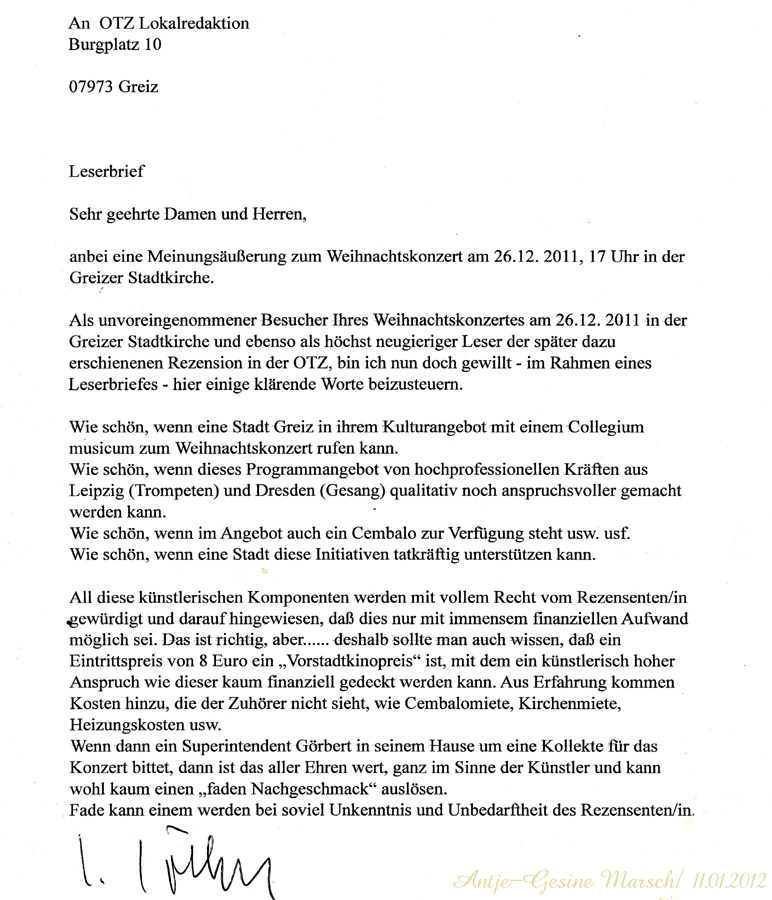 Leserbrief von Prof. Lothar Göthel