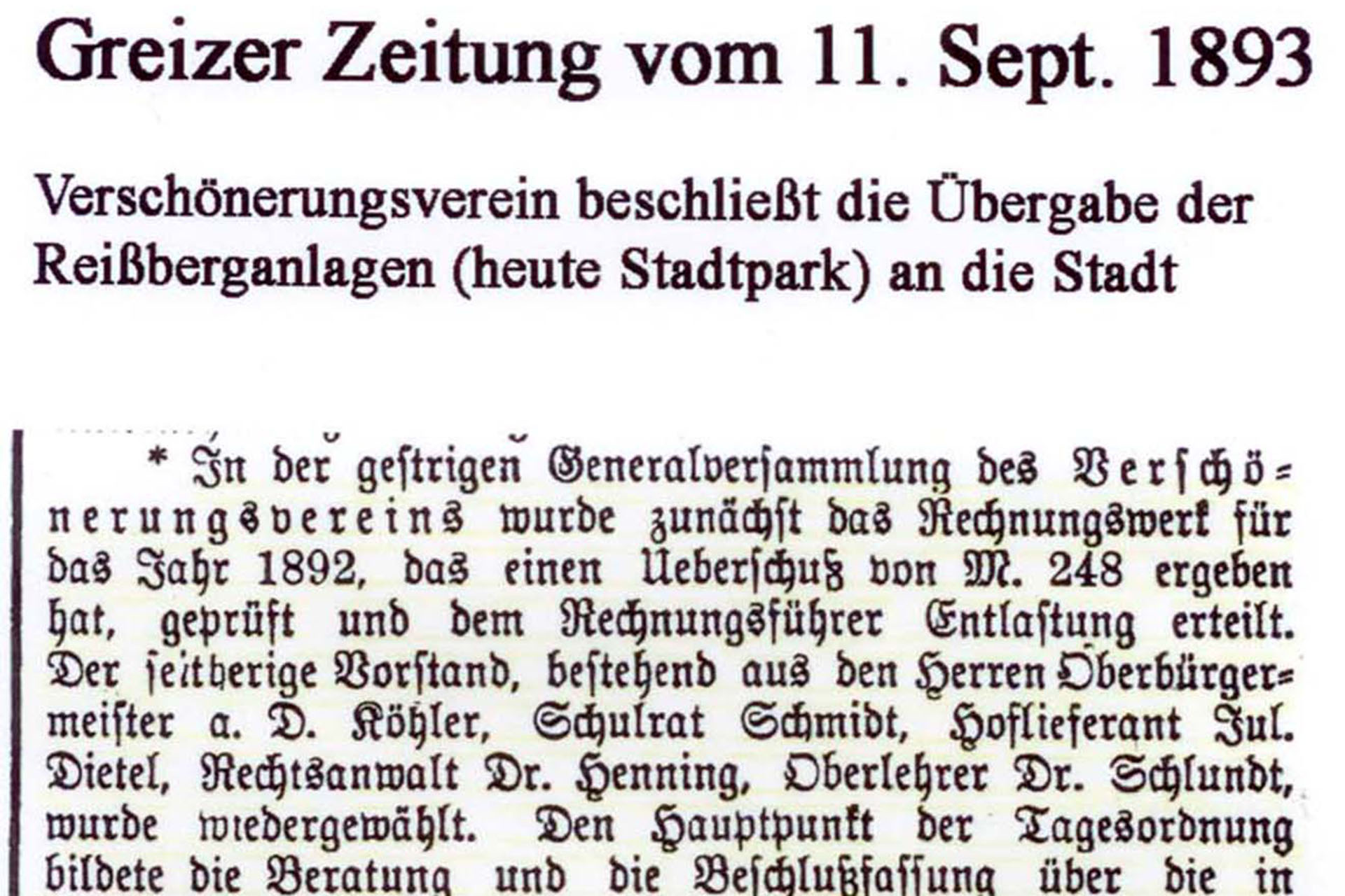Greizer Zeitung" vom 11. September 1893
