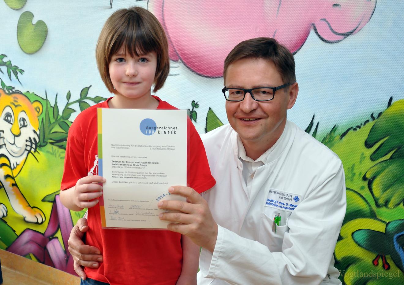 Erneut Gütesiegel für Abteilung Kinder- und Jugendmedizin des Kreiskrankenhauses Greiz