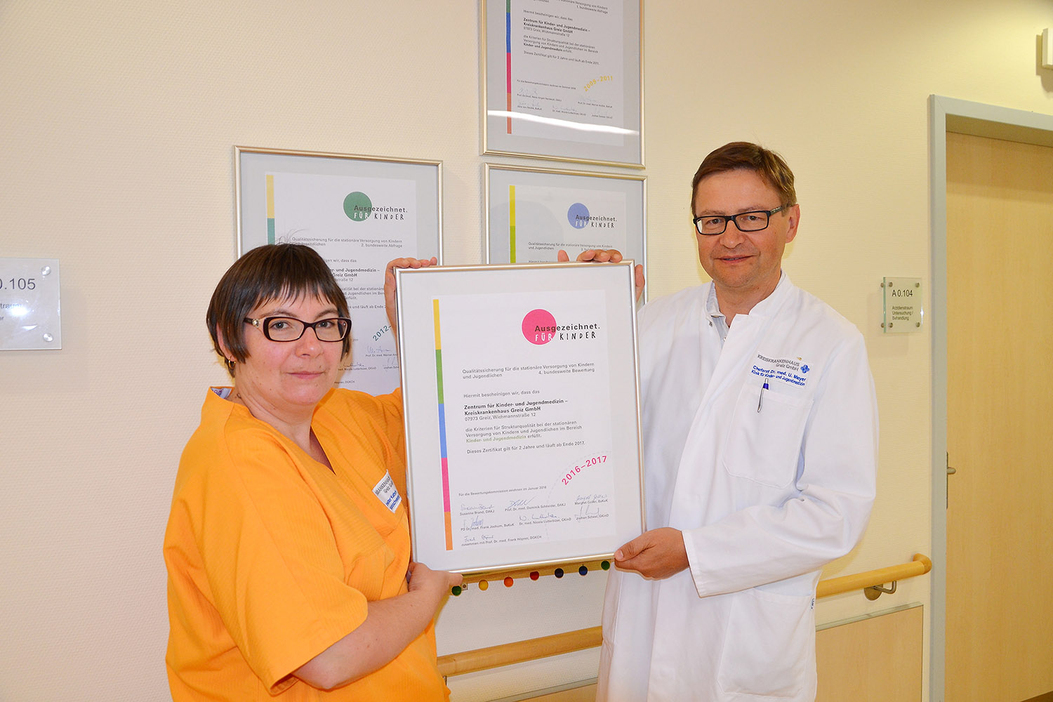 Erneut Gütesiegel für Kinder- und Jugendmedizin der Kreiskrankenhaus Greiz GmbH