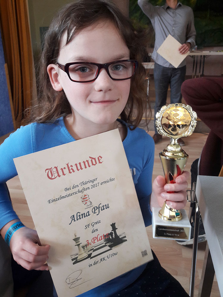 Schach: Alina Pfau wurde 3. bei der Thüringer Meisterschaft
