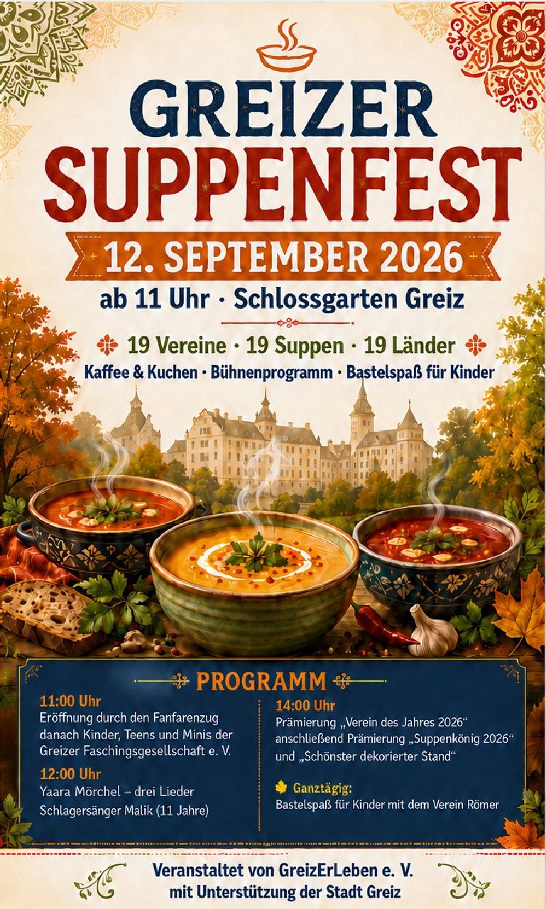 Teilnehmerrekord beim Greizer Suppenfest am 12. September 2026